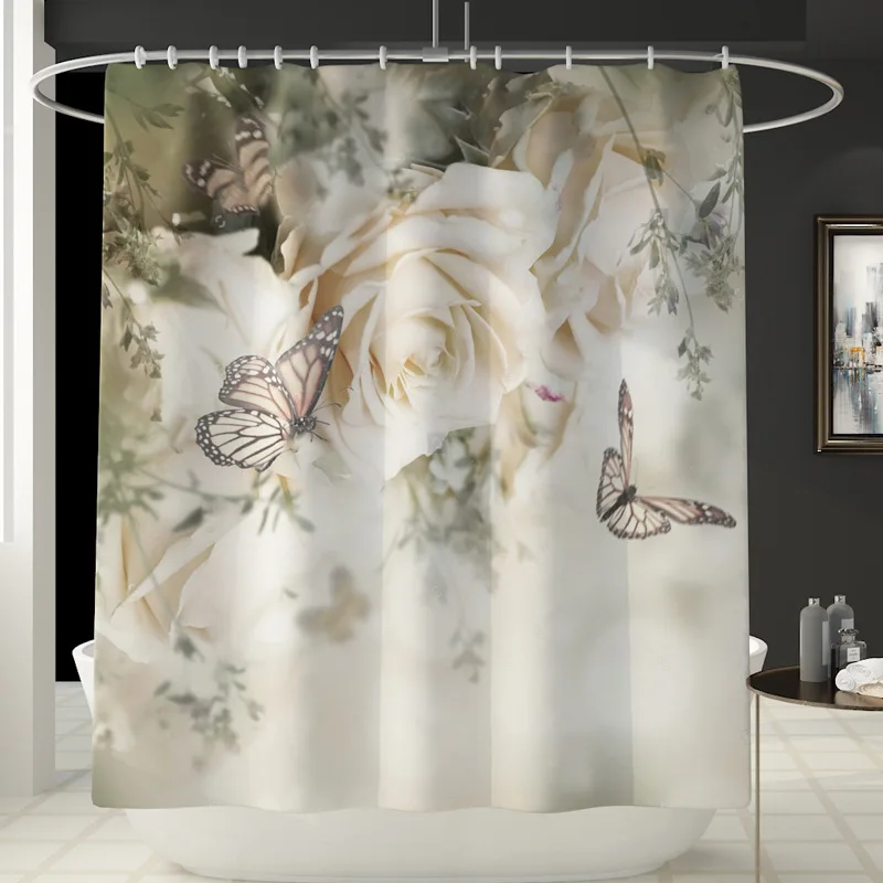 Занавеска для душа с принтом лепестков роз, 4 шт., набор ковров, покрытие для унитаза, коврик для ванной, наволочка, занавеска для ванной комнаты, 12 крючков - Цвет: Shower Curtain