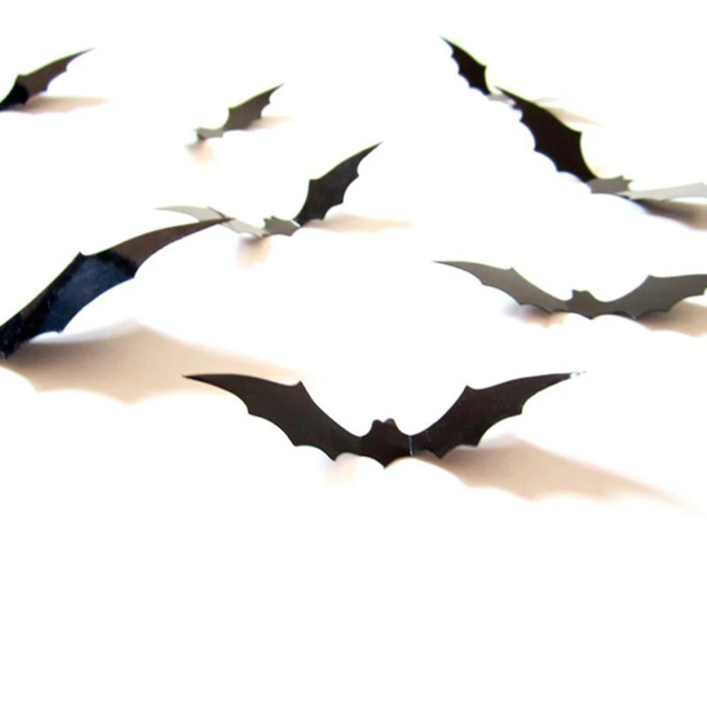 Halloween-Bat-Wall-3D-Sticker 12 шт Черный 3D DIY ПВХ наклейка для дома на Хэллоуин-вечеринку, страшный декор для украшения стен