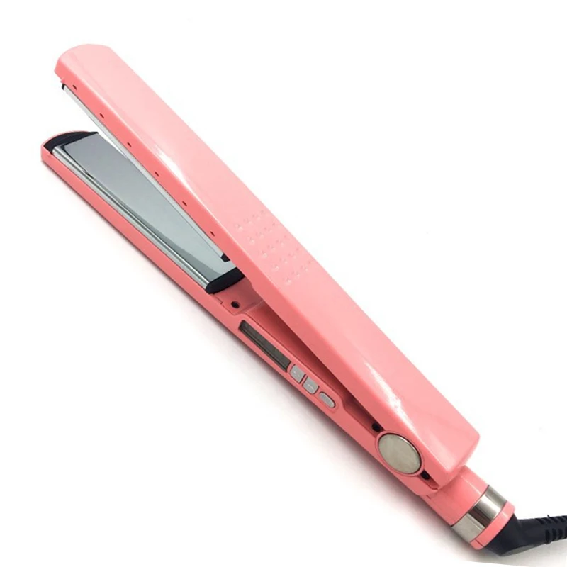 Professional Ceramic Steam Hair Straightener Infrared Curling Hair Flat Iron Negative Hair Straightening Curling Styling Tool - Цвет: Розовый