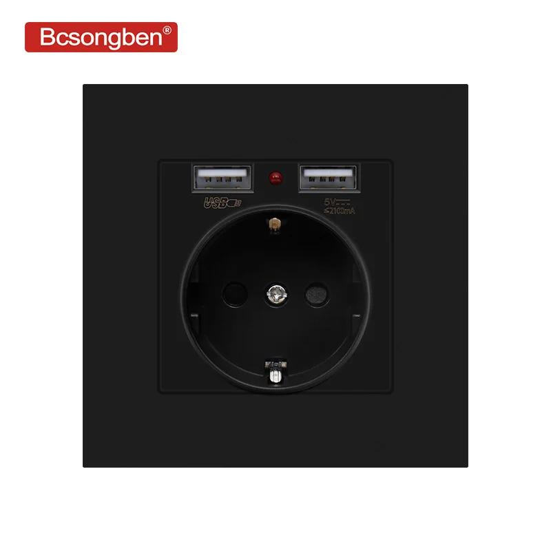 

Bcsongben wall electronic socket eu standard power outlet with dual home usb plug, charger power socket with usb 86mm*86mm black