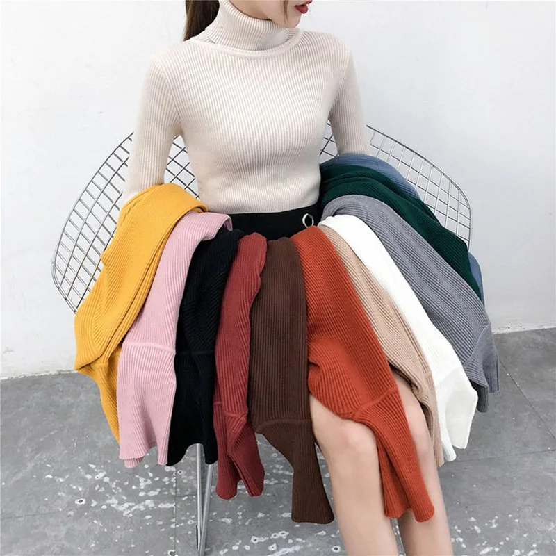 

Winter Women Solid Sweaters And Ladies Turtleneck Long Sleeve Knitted Sueter Mujer Tops Pullovers Casual Korean Jumper