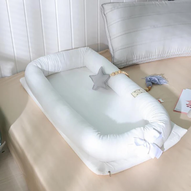 Переносная люлька детская кроватка для младенца кроватка-корзинка детская кроватка кровать с защитой от опрокидывания хлопок коврик удобный чистый белый YHM009 - Цвет: YHM009A