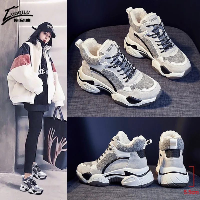 

Winter Boots Women's Shoes White Sneakers Platform Boots Chunky Shoes Lace up Thick Ankle Short Boots Snow Boots New 2019