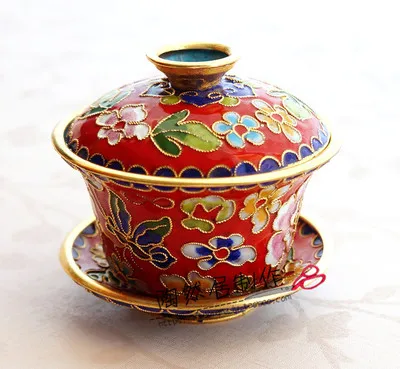 Пекин Cloisonne Крышка Чаша из трех частей чайная чаша чайный набор чашек Рекомендуемые подарочные украшения - Цвет: Красный