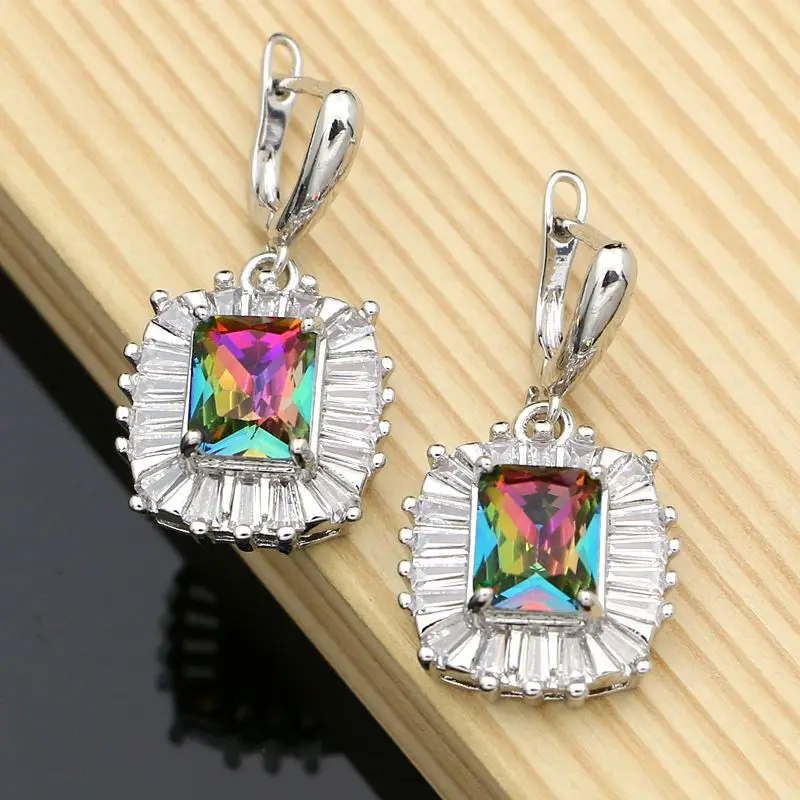 

Серьги с радужным фианитом ручной работы для невесты, женские серьги-подвески с камнем, модные украшения, дропшиппинг