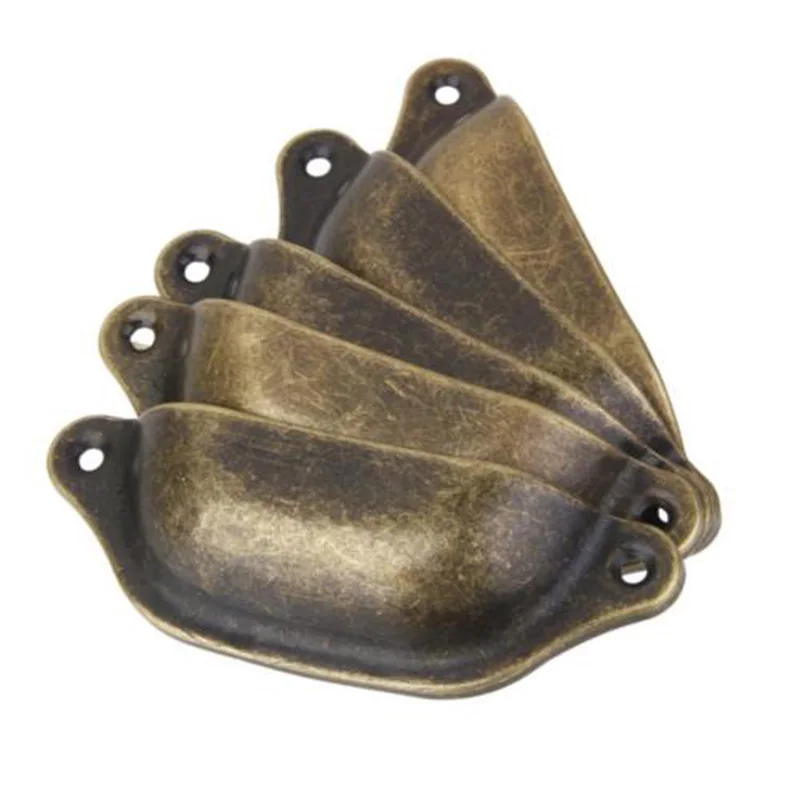 

10Pcs Antique Brass Cupboard Cabinet Cup Drawer Shell Pull Wardrobe Handles Set