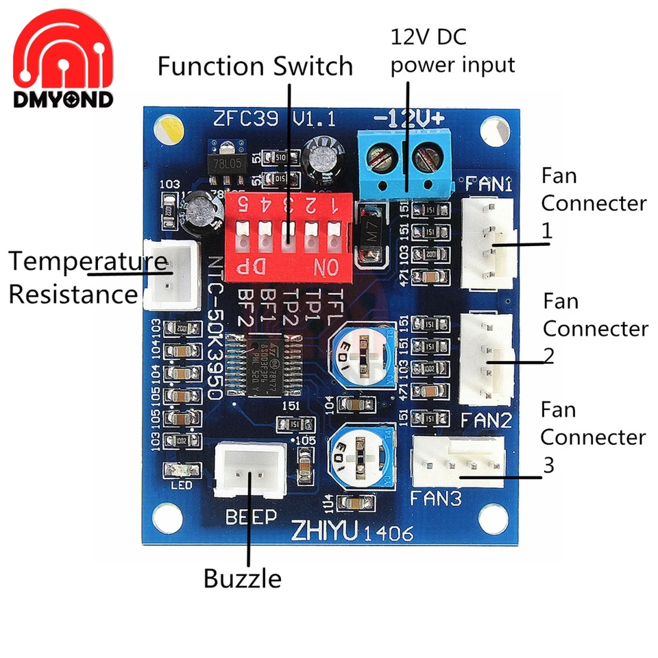 DC 12V Fan Temperature Control Speed Controller CPU High-Temp Alarm PWM PC CPU E - Foto 9