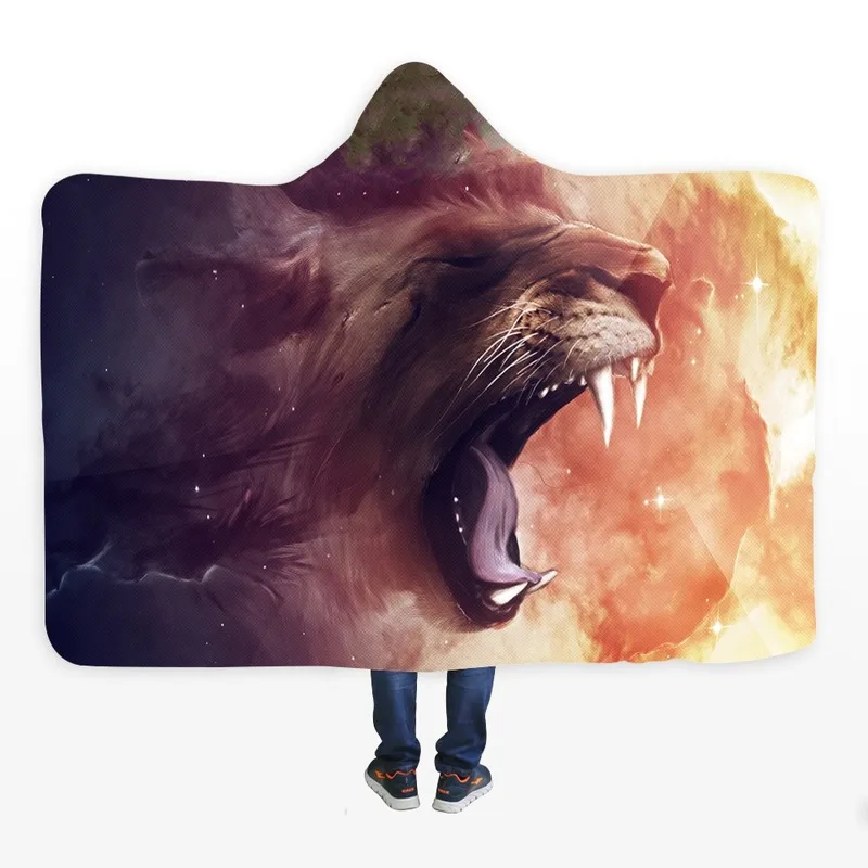

Lion Hooded Blanket for Men Kids Double Thick Warm Hooded Shawl Soft Shell Wear Blankets Magic Cloak Halloween Dress Accessories