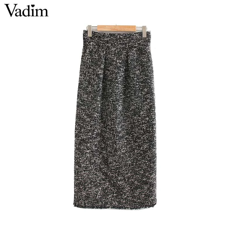 Vadim elegante para mujer Falda midi de tweed con bolsillos la espalda estilo europeo ropa de oficina cómoda femenina casual BA858| Faldas| - AliExpress