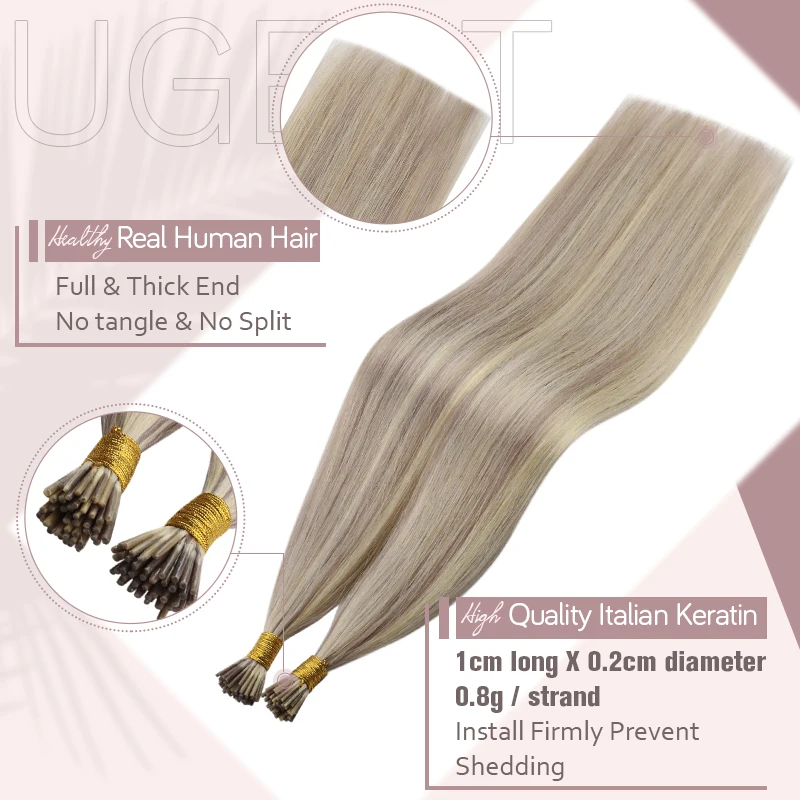 Ugeat I Tip Hair Extensions Pre Bonded Hair Remy Fusion 14-24 Inch 40g/80g Straight Stick Tip Human hair extensions