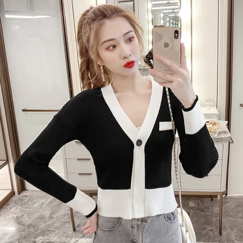 

COIGARSAM Vintage Knitting Shirt Womens tops Panelled Women shirts White Green 512