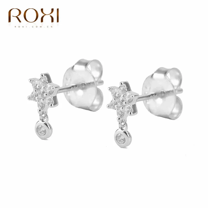 ROXI, модные женские Кристальные серьги в виде снежинок, 925 пробы, серебряные серьги-гвоздики для женщин, изысканные циркониевые серьги, ювелирные изделия