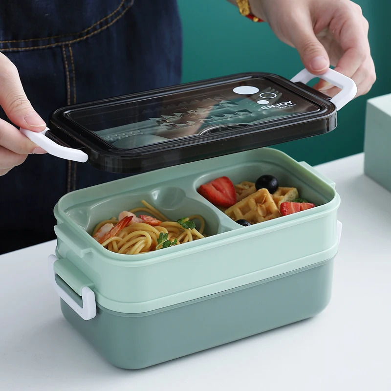 Duplo em camadas lancheira microondas aço inoxidável japão bento caixa estilo simples tigela de sopa para crianças utensílios de mesa portátil copo de leite