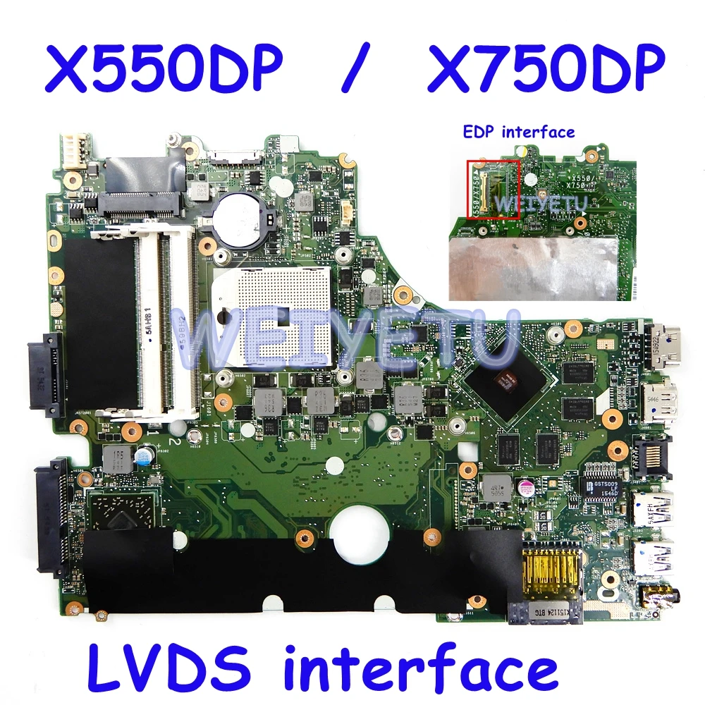 X550DP LVDS For ASUS X750DP K550D X550D X550DP X750D laptop motherboard