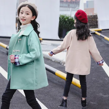 

2019 New Autumn And Winter Long Coat For Girl Children's Clothing Girls Jacket Girls Woolen Coat Fashion Design Outerwear