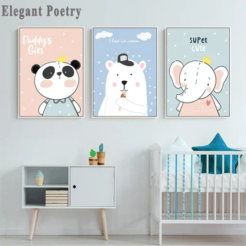 

Baby Nursery Wall Art Canvas Posters Prints Cartoon Elephant Bear Painting Nordic Kids Decoration Picture Children Bedroom Decor