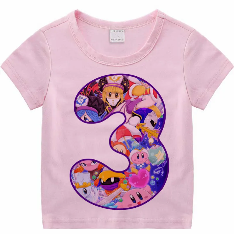 P251-3-pink Детская футболка с надписью «Kirby Star Allies» на день рождения Детская футболка с короткими рукавами для дня рождения Детские маски подарок на день рождения дропшиппинг - Цвет: P251-3-pink