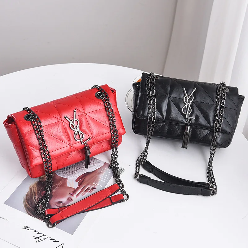 

Autumn And Winter New Style 2020 Europe And America Fashion WOMEN'S Bag Crossbody Bag Stitching Retro Chain Bag