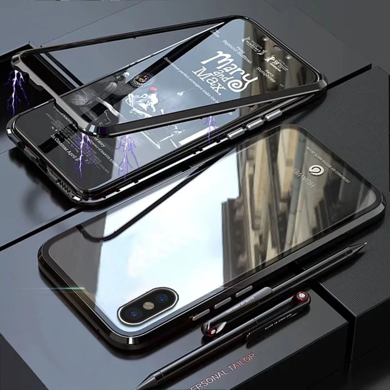 

YonLinTan Coque cover Case For Apple IPhone X MAX PhoneX MAX Metal magnetic Frame adsorption tempered glass cases