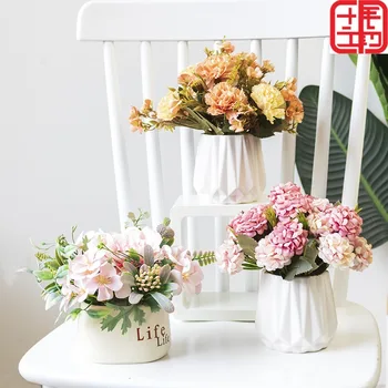 

Really Rose Hydrangea Sunflower Artificial Flower Decoration Plastic Ornamental Flower Small Pot Plant Indoor Living Room Table