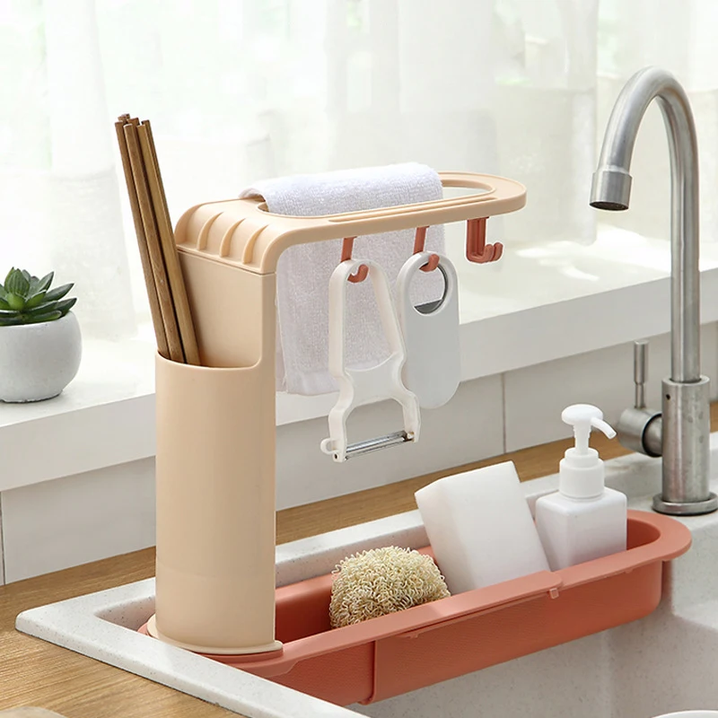 New Kitchen Sinks Organizer Soap Sponge Holder Telescopic Sink Shelf