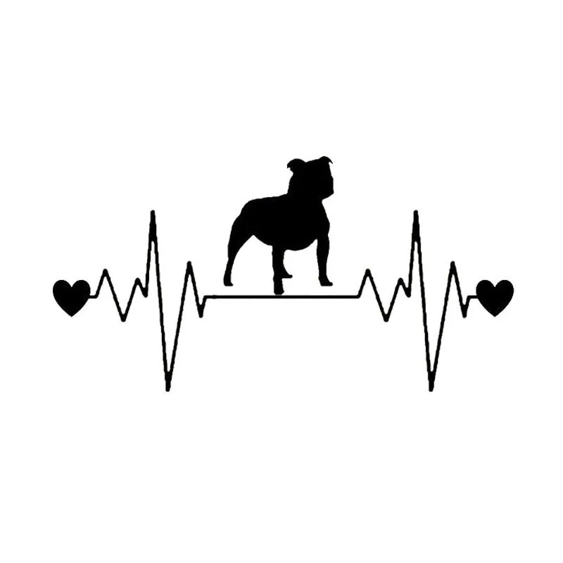

20.3*10.3CM Staffy Bull Dog Heartbeat Lifeline Car Stickers Vinyl Decal Car Styling Bumper Accessories Black