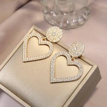 

WUKALO 2020 New Fashion Exaggerated fashion crystal heart earrings AAA CZ Stone Women Drop Earrings Jewelry