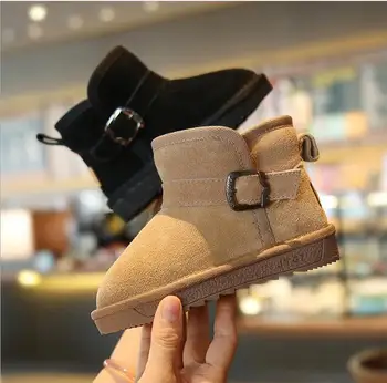 

Leather boots worn in winter; children's boots with thick fur; model shoes; black boys and girls sneakers; best baby shoes