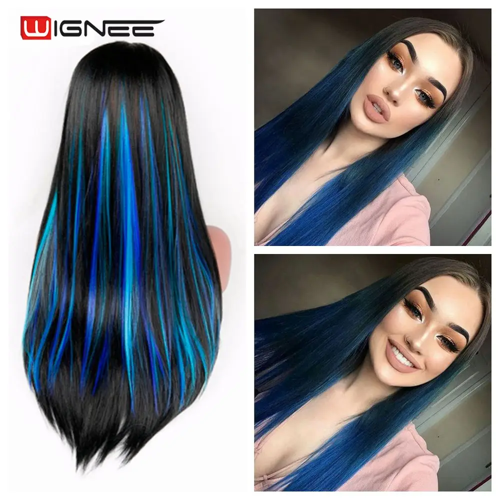 Synthetic-Hair-Extension Heat-Resistant Wignee-In-One-Piece Grey/blue for Africa Mixed