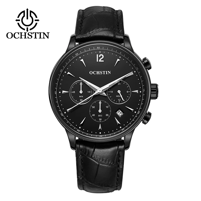 OCHSTIN Top Luxury Brand Men Business Rose Watches Chronograph Waterproof Quartz Analog Wristwatch Male Clock Relogio Masculino - Цвет: 050A-Black