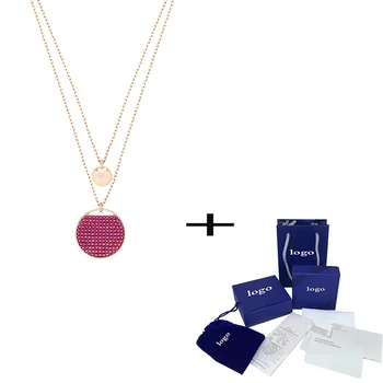 

SWA New GINGER Mysterious Double Round Rose Gold Pendant Necklace Elegant Lady Jewelry Send Girlfriend Anniversary Jewelry Gift