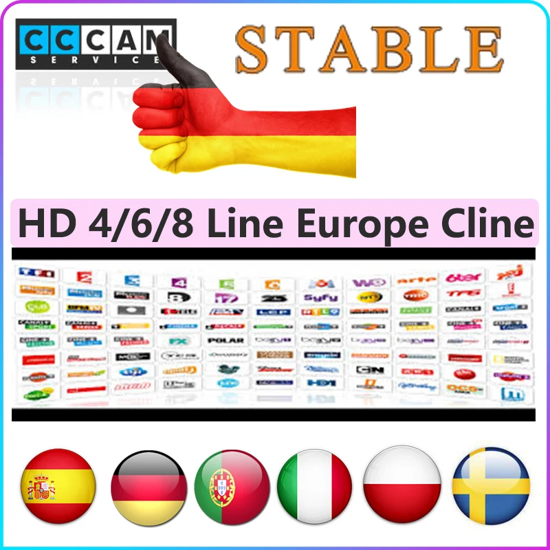 

Europe Cccams 4/6/8 Europe Cline Full HD 1 Year Cccam-Cline for Europe Spain Germany for Satellite TV Receiver DVB-S2 Server