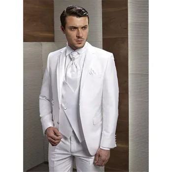 

New Mens Suits Grooms Notched Lapel Tuxedos Two Button Trim Fit Groomsmen Men Suit 3 Piece(jacket+pants+vest) Traje Hombre