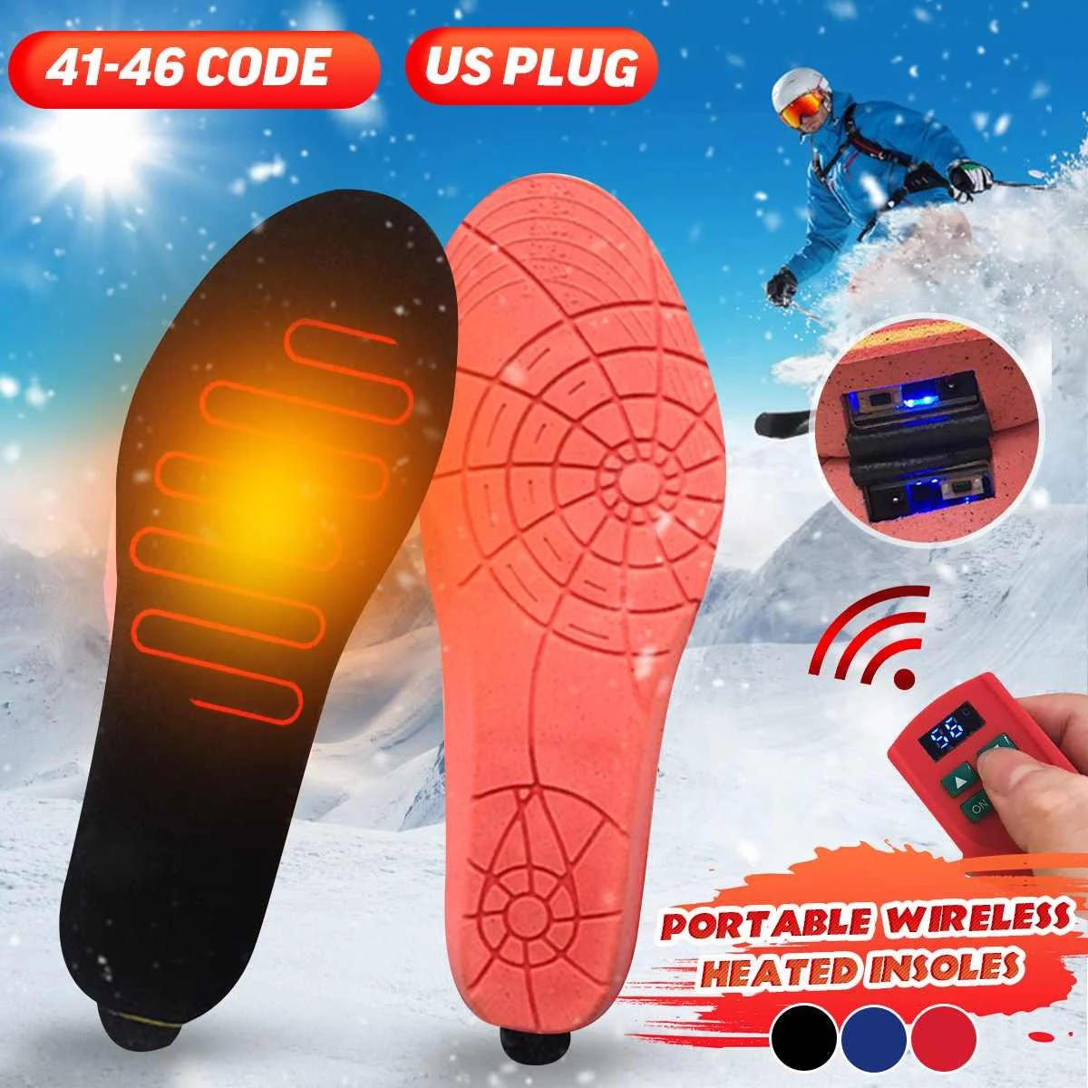 

Electric Heated Insoles with Wireless Remote Control Winter Thermal Heating Insoles For Men Women US Size 41-46