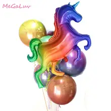 Duży jednorożec folia balony laserowe Rainbow jazda 4D 22 cal gradientu helem balon dekoracje ślubne Birthday Party Supplies(China)
