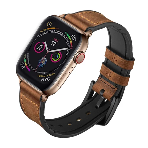 dark brown 2 Силиконовые и кожаный ремешок для apple watch, ремешок 42 мм, 38 мм, версия apple watch группа 4 5 44 мм 40 мм iwatch ремень 3/2/1 высокое качество браслет - Цвет ремешка: dark brown 2