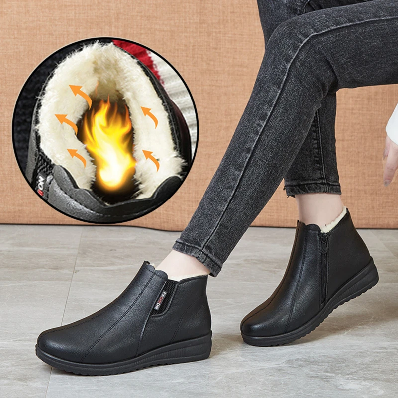 Botas cálidas de piel sintética para mujer, botines elegantes de felpa  corta, cómodos, a la moda, invierno, 2022 - AliExpress Calzado