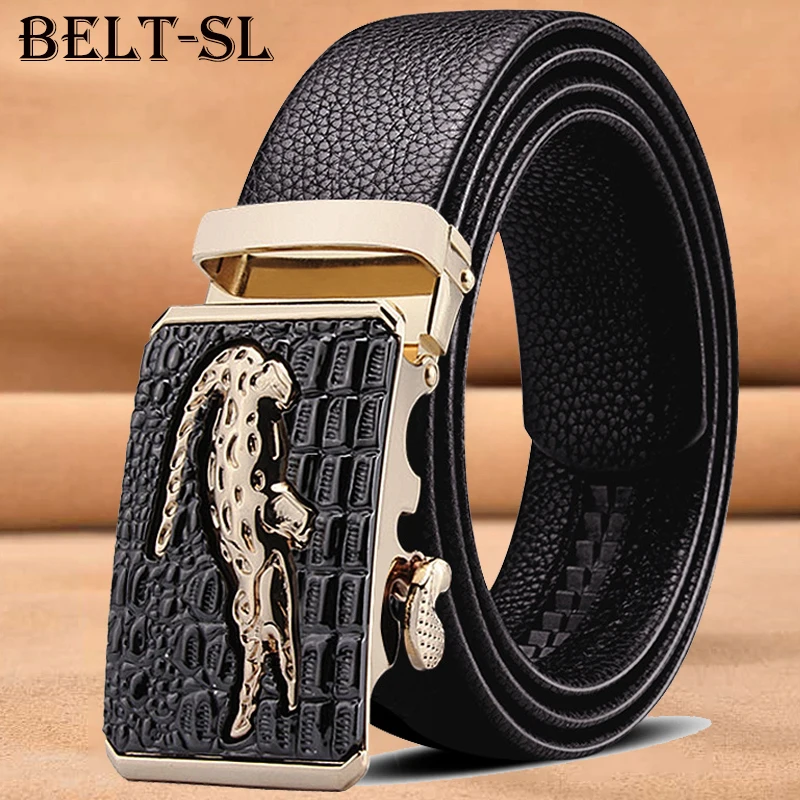 Leather Belts for Men 3.5cm Width Brand Fashion Automatic Buckle Black Genuine Belt Men's Cow | Аксессуары для одежды