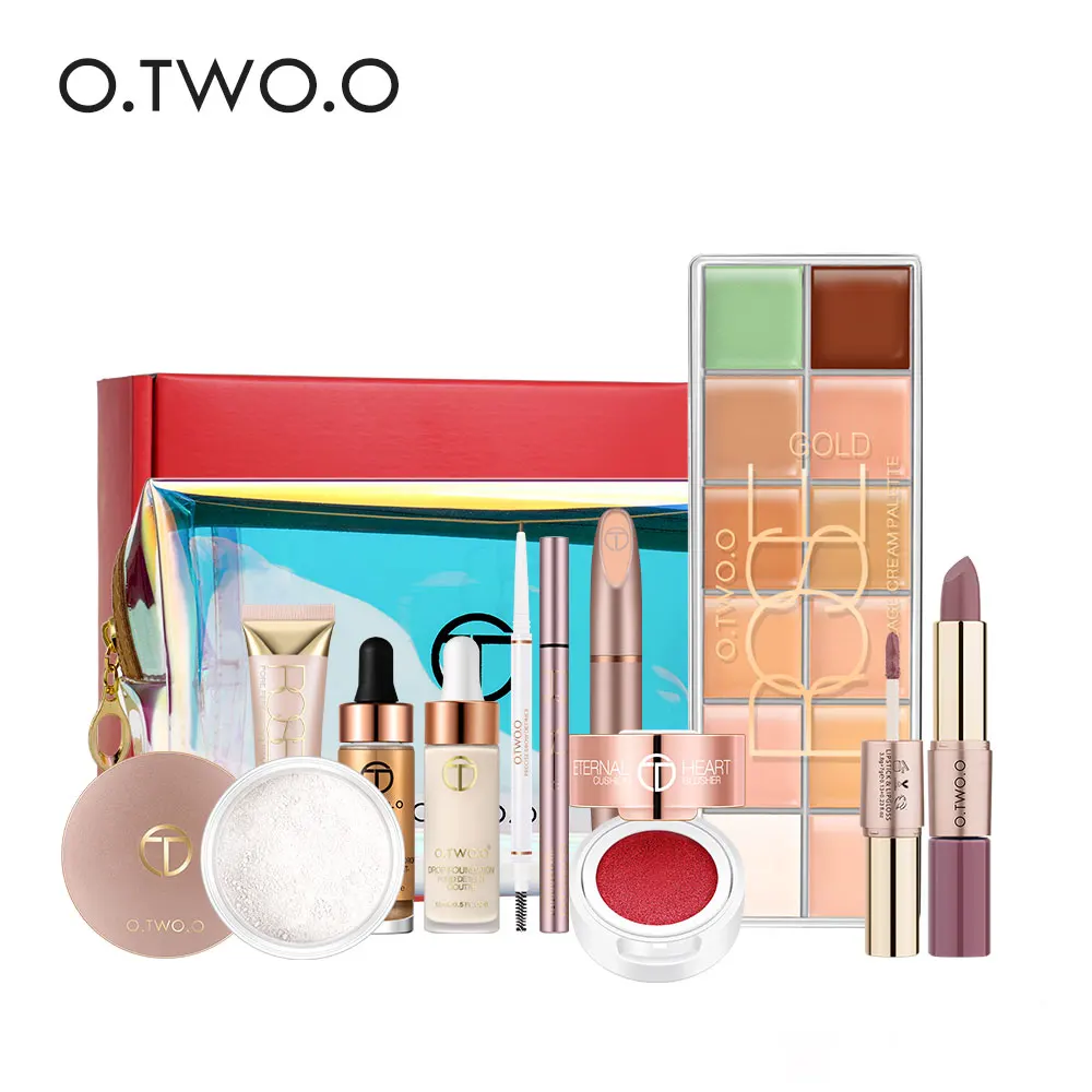 

O.TWO.O 11pcs Makeup Set For Daily Use Include Highlighter Foundation Blusher Eyebrow Mascara Concealer Lipstick For Women Gift