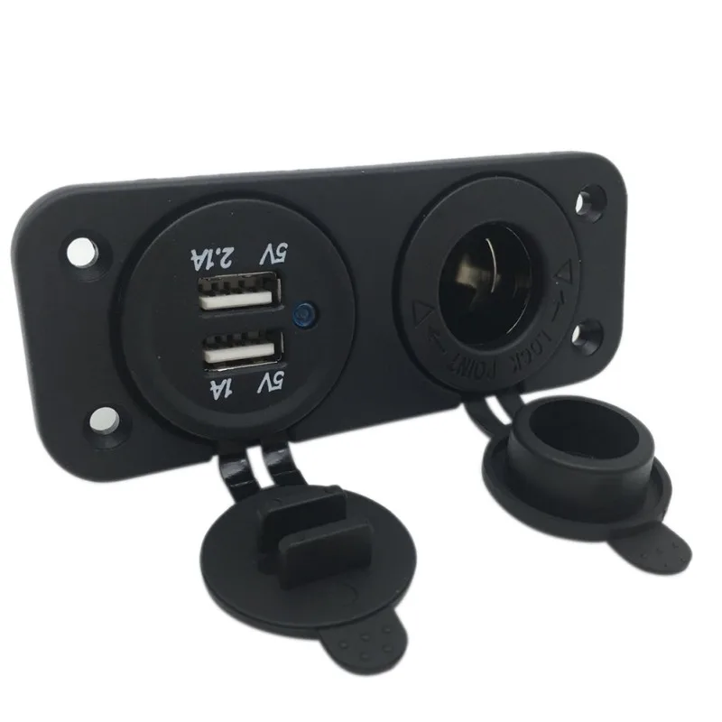 

12V Car Cigarette Lighter Plug Adapter Socket Splitter Motorcycle Boat Dual USB Power Charger Outlet for Smart Phone