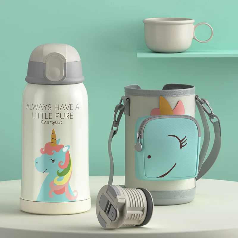 550ml Double Wall Child Thermal Bottle Outdoor Travel Cartoon Cup 316 Stainless Steel Vacuum Flask Mug with Straw Insulated