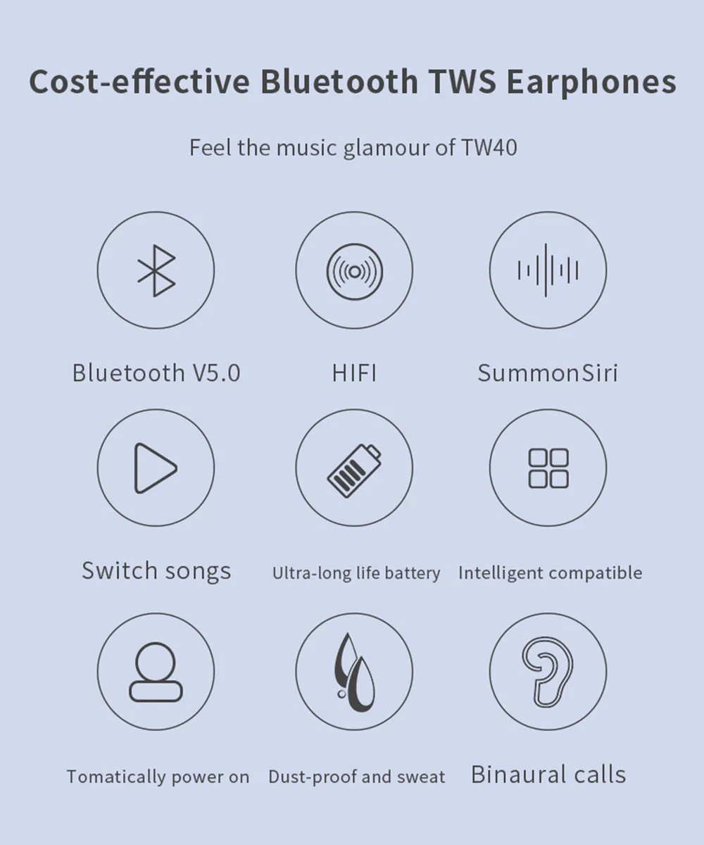 TW40 TWS наушники Bluetooth earphoes беспроводные наушники HIFI Звук спортивные наушники стерео гарнитура для телефона