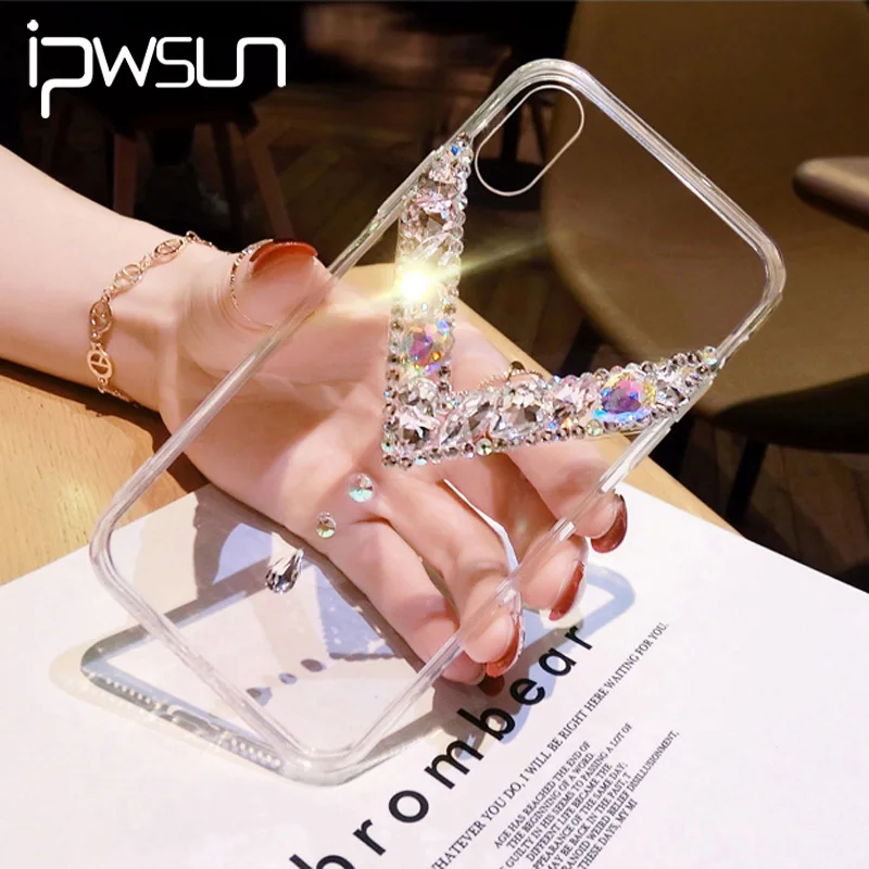 

iPWSOO 3D Glitter Bling Crystal Case For iPhone X XS Max XR Transparent Soft TPU + Acrylic Phone Cover For iPhone 6 6s 7 8 Plus