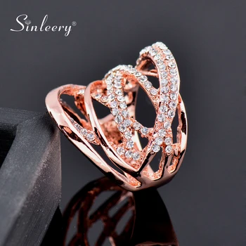SINLEERY Fashion Multi Circles Twisted Wide Rings Rose Gold Silver Color Mirco Paved Clear CZ Stone Women Jewelry Anel JZ016 SSB