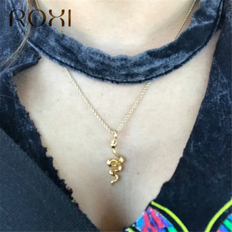 ROXI персонализированное тонкое ожерелье на цепочке, животное ожерелье с медальоном в виде змеи для женщин, панк колье на ключице, 925 пробы Серебряное Ожерелье