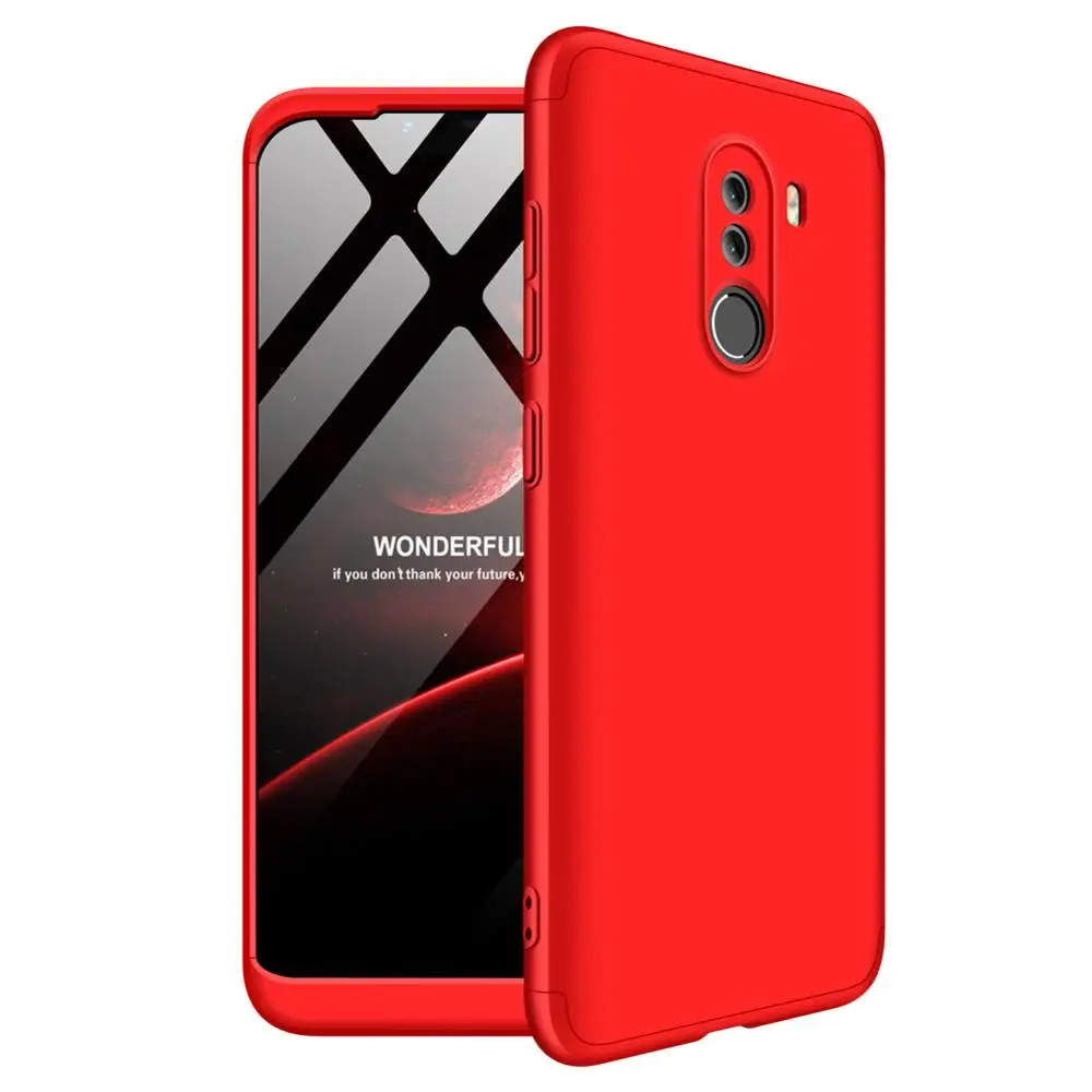 Red Case Only 3-в-1 cтекло+ 360 Защитный чехол на сяоми Покофон-Ф1 чехол Xiaomi Pocophone F1 полная защита чехол Poco-F1 Пластик жесткий чехол Покофон Ф1 задняя крышка чехол xiaomi poco f1 - Цвет: Red Case Only