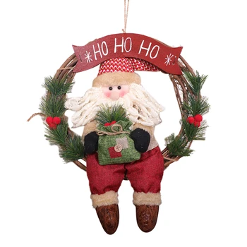 

Xmas Wreath Christmas Rattan Wreath with Cute Plush Dolls Holiday Front Door Ornaments for Home Decoration party activity decor
