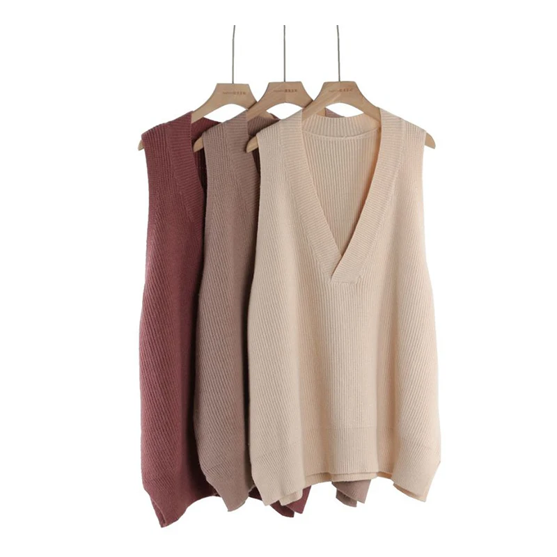 2019 casual sweater vest autumn winter thick Coarse wool pullover sleeveless big top female knit oversize tank | Женская одежда