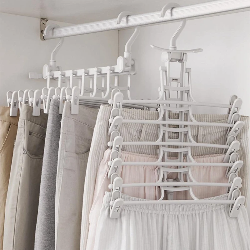 Multi-Function Magic Drying Pants Holder Rack Clothing Wardrobe Store Folding Double Hook Windproof Clothes Hanger