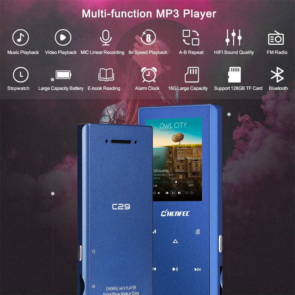 Обновленный Bluetooth 4,2 металлическая Спортивная сенсорная кнопка MP3-плеер с динамиком, рекордер fm-радио, расширяемая sd-карта 128 ГБ